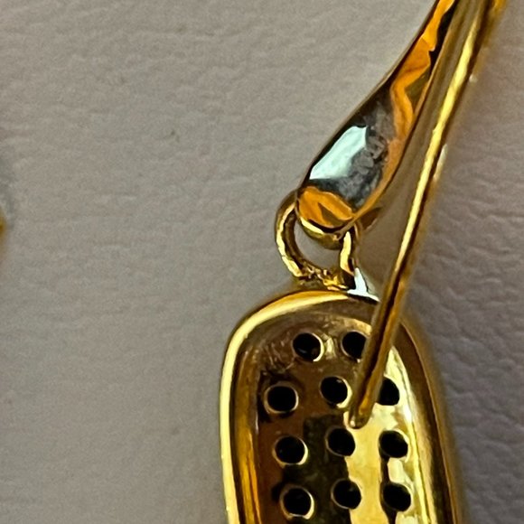 B Italy Vintage Gold Tone Elongated Teardrops with Black CZs - Picture 5 of 8